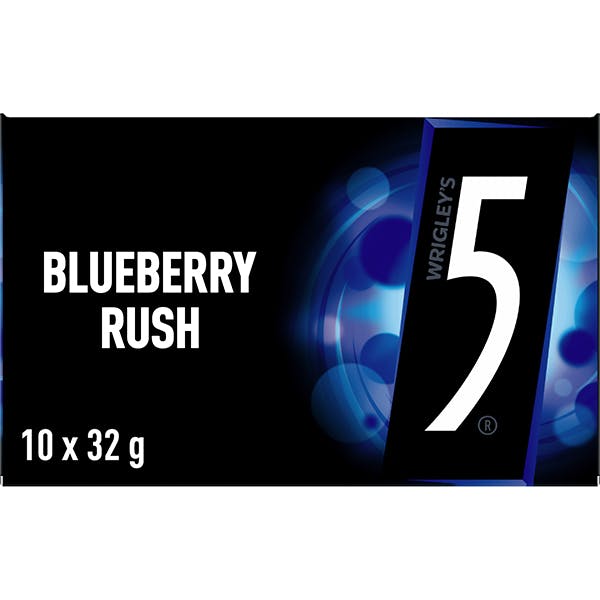 5 GUM BLUEBERRY RUSH Sugarfree Chewing Gum 12 Piece 10x32g Tray