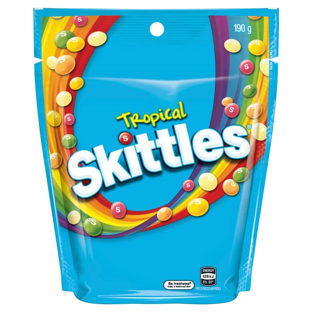SKITTLES Tropical Chewy Lollies Bite Size Bag 190g