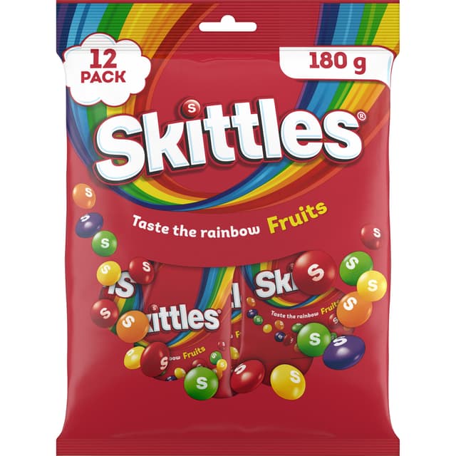 SKITTLES Fruits Chewy Lollies Snack Bag 12 Fun Size Snack Bags 180g