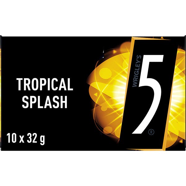 5 GUM TROPICAL SPLASH Sugarfree Chewing Gum 12 Piece 10x32g Tray