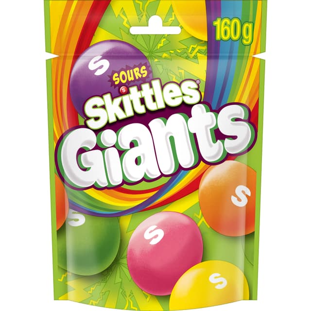 Skittles Giants Sours Chewy Lollies Snack & Share Bag 160g
