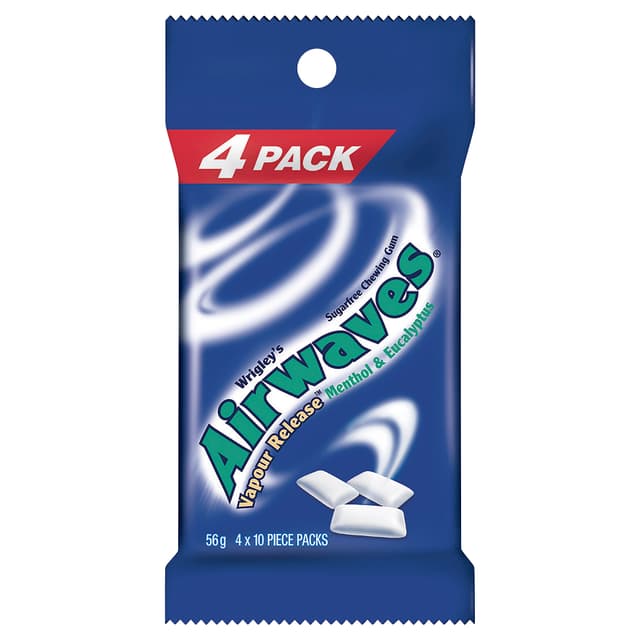 AIRWAVES Menthol & Eucalyptus Chewing Gum Sugar Free Multipack 4 x 10 Piece 56g