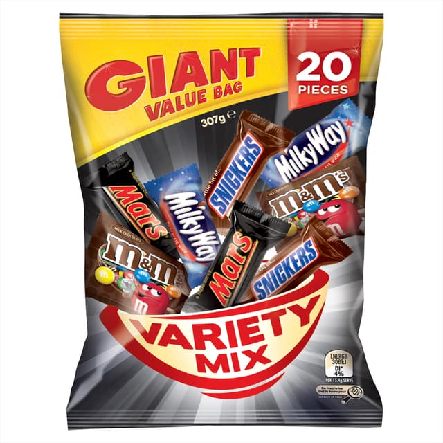 Giant Value Bag Mixed Variety Large Funsize 20pc 307g by Mars