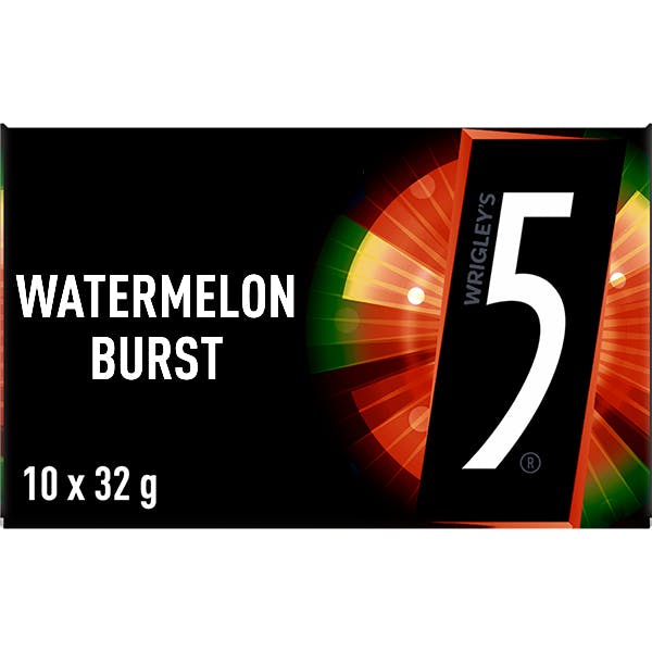 5 GUM WATERMELON BURST Sugarfree Chewing Gum 12 Piece 10x32g Tray