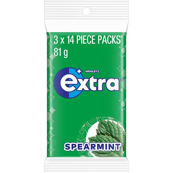 EXTRA Spearmint Sugar Free Chewing Gum 3 Pack 81g