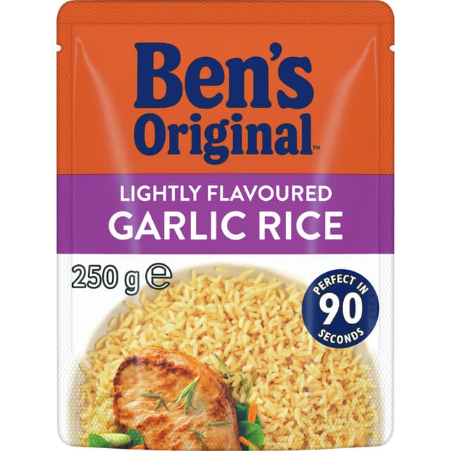 BEN'S ORIGINAL Lightly Flavoured Garlic Microwave Rice Pouch 250g