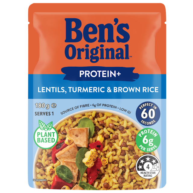 Ben’s Original Protein+ Lentils, Turmeric & Brown Microwave Rice Pouch 180g