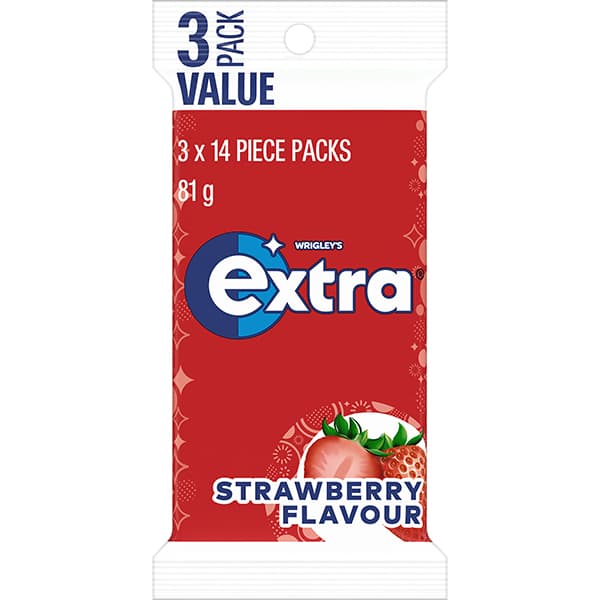 EXTRA Strawberry Sugar Free Chewing Gum 3 Pack 81g