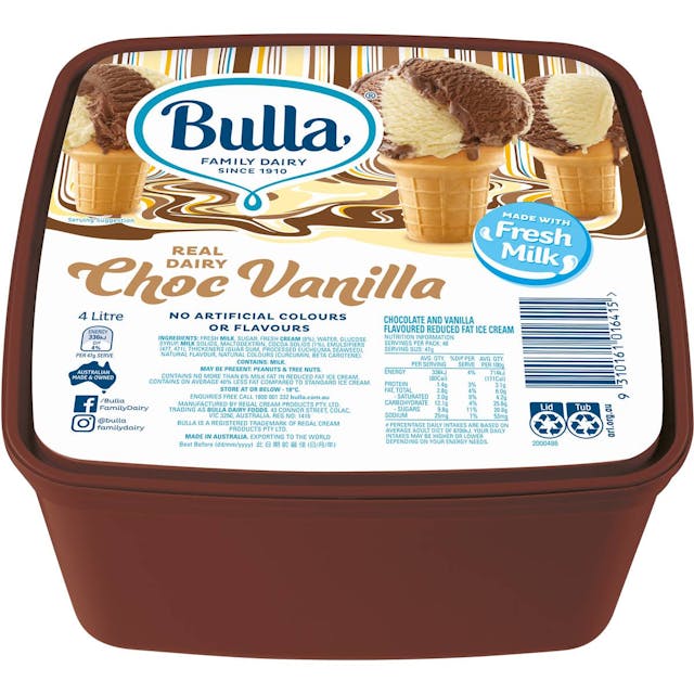 Bulla Real Dairy Chocolate & Vanilla Tub
