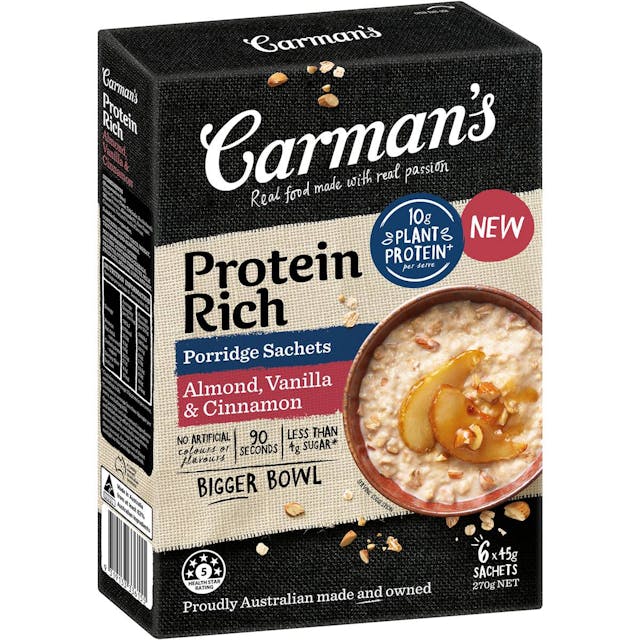 Carman's Protein Rich Porridge Sachets Almond, Vanilla & Cinnamon