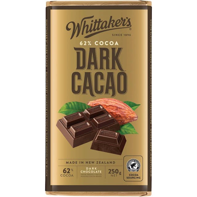 Whittakers Chocolate Block 62% Cocoa Dark Cacao