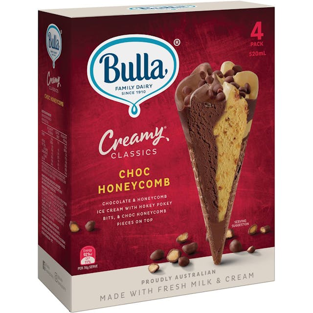 Bulla Creamy Classics Cones Choc Honeycomb