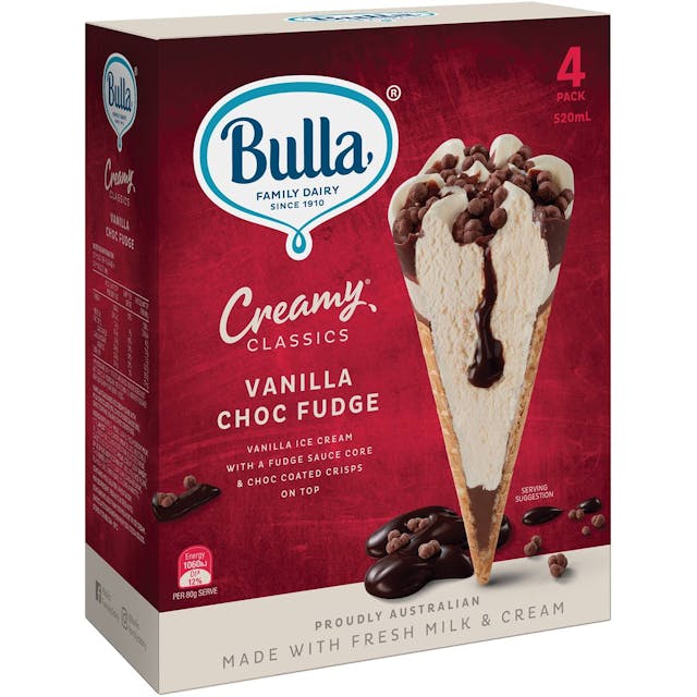 Bulla Creamy Classics Cones Vanilla Fudge