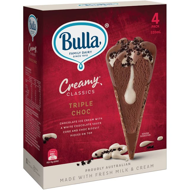 Bulla Creamy Classics Cones Triple Choc