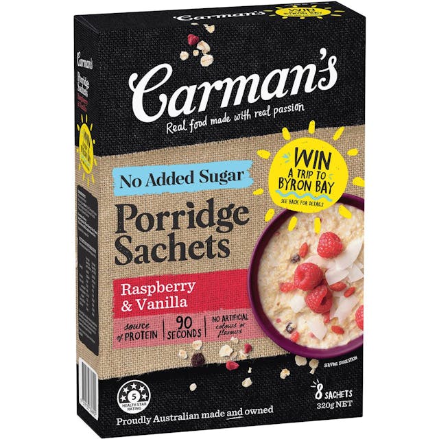 Carman's No Added Sugar Porridge Sachets Raspberry & Vanilla