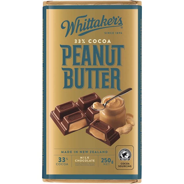 Whittakers Chocolate Block Peanut Butter 33% Cocoa