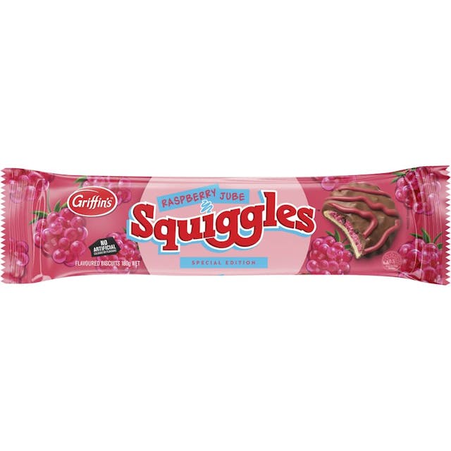 Griffins Squiggles Chocolate Biscuits Raspberry