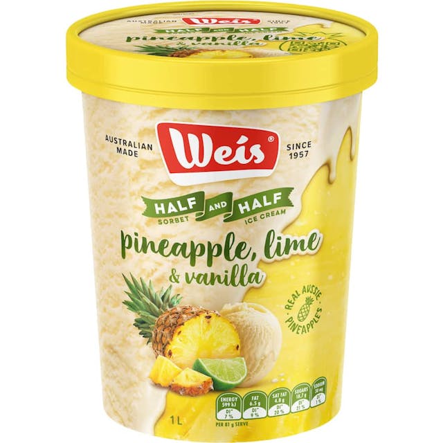 Weis Half And Half Sorbet & Ice Cream Pineapple, Lime & Vanilla