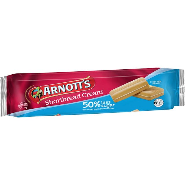 Arnott's Shortbread Cream 50% Less Sugar Cream Biscuits