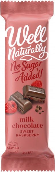 Well Naturally No Sugar Added Milk Chocolate Sweet Raspberry Bars