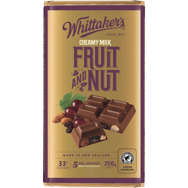 Whittakers Chocolate Block Fruit & Nut 33% Cocoa