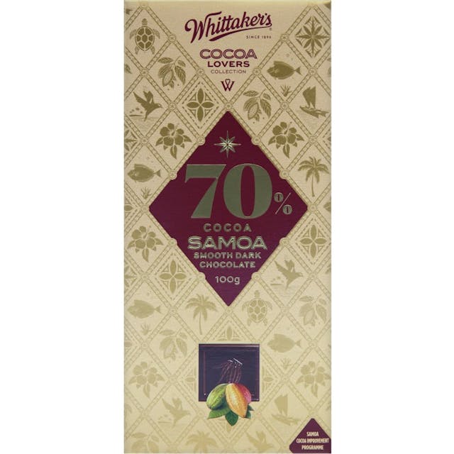 Whittakers Cocoa Lovers Chocolate Block 70% Samoa Dark Choc