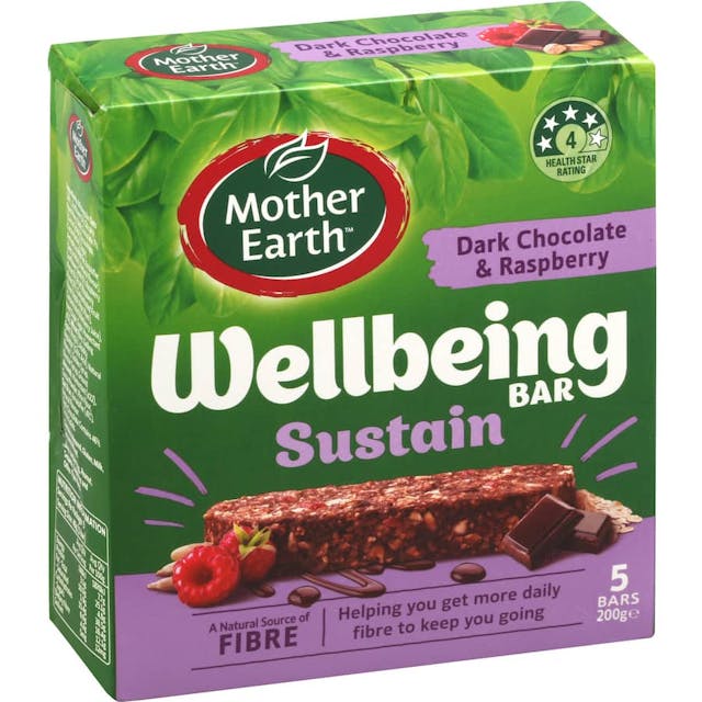 Mother Earth Wellbeing Sustain Muesli Bars Dark Chocoalte Raspberry