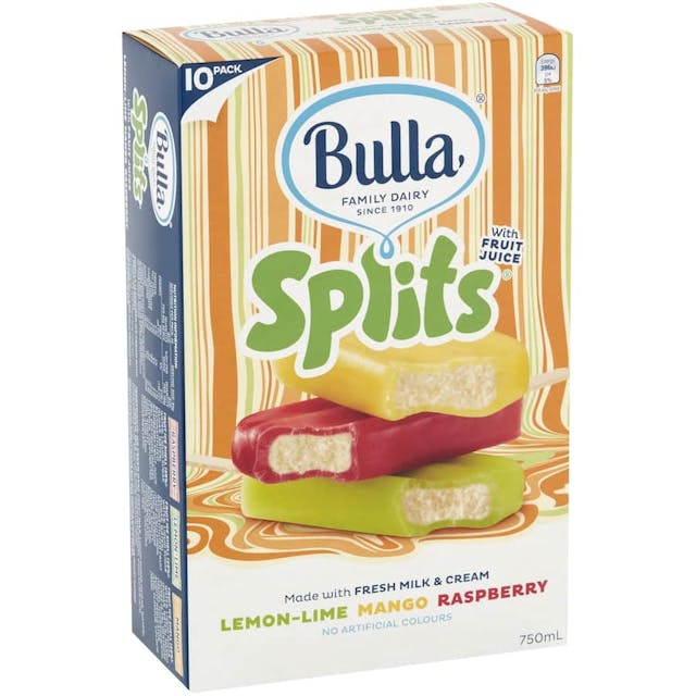 Bulla Splits Ice Blocks Raspberry, Lemon & Lime, Mango