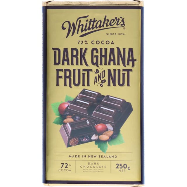 Whittakers Chocolate Block 72% Dark Ghana Fruit & Nut