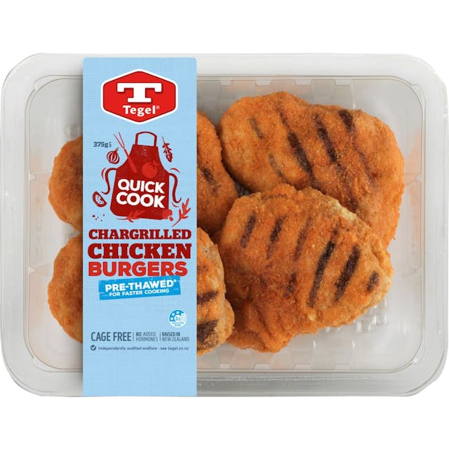 Tegel Quick Cook Chicken Burger Patties Chargrilled