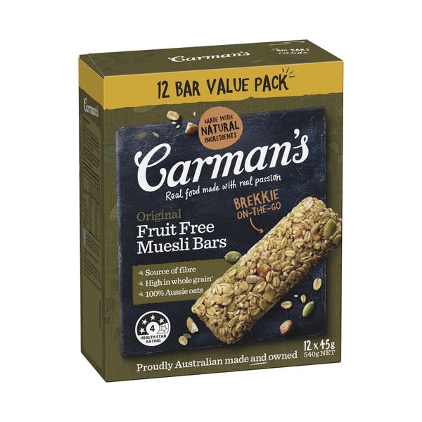 Carman's Muesli Bars Original Fruits Free 12 Pack