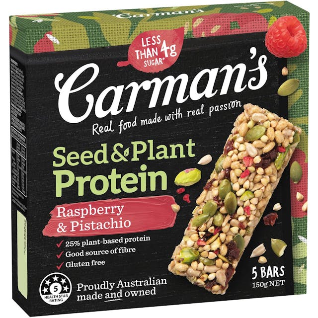 Carman's Raspberry & Pistachio Protein Bar 150g 5 Pack