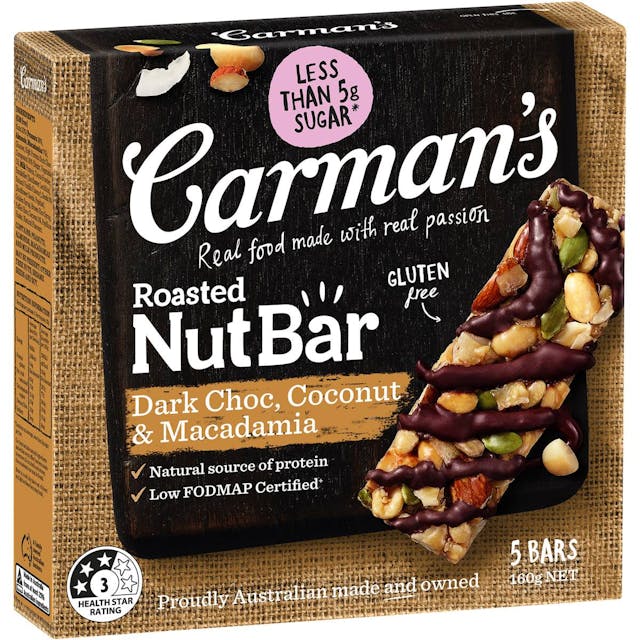 Carman's Dark Choc Macadamia Coconut Nut Bars