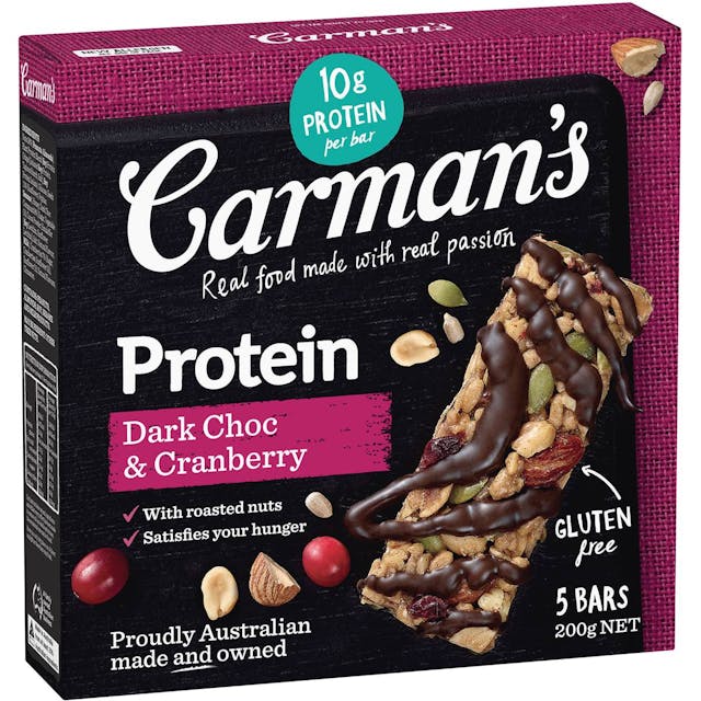 Carman's Gourmet Protein Bars Dark Choc & Cranberry