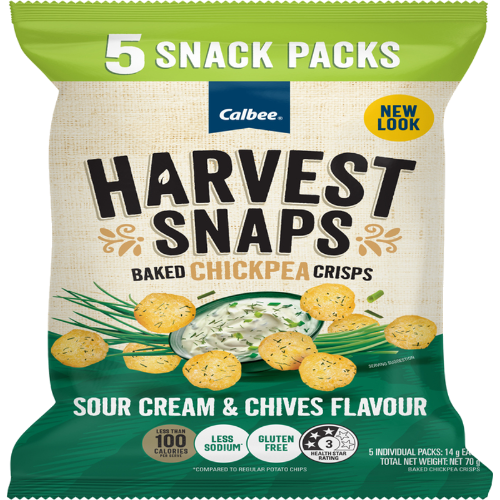 Calbee Harvest Snaps Sour Cream & Chives Flavour Chickpea Baked Crisps Snack Pack