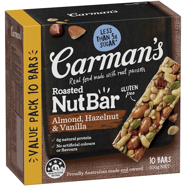 Carman's Almond Hazelnut & Vanilla Nut Bars 35g X10 Pack