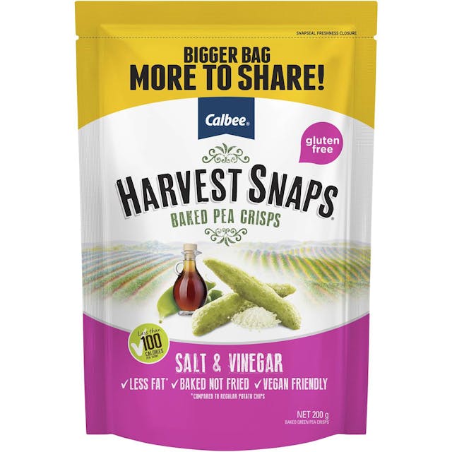 Calbee Harvest Snaps Salt & Vinegar Baked Pea Crisps (Share Bag)