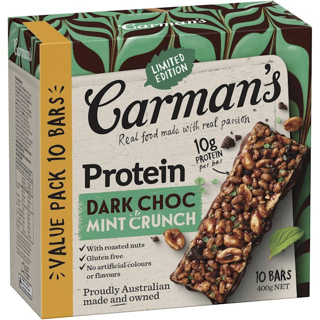 Carman’s Dark Choc Mint Crunch Protein Bars 10 Pack