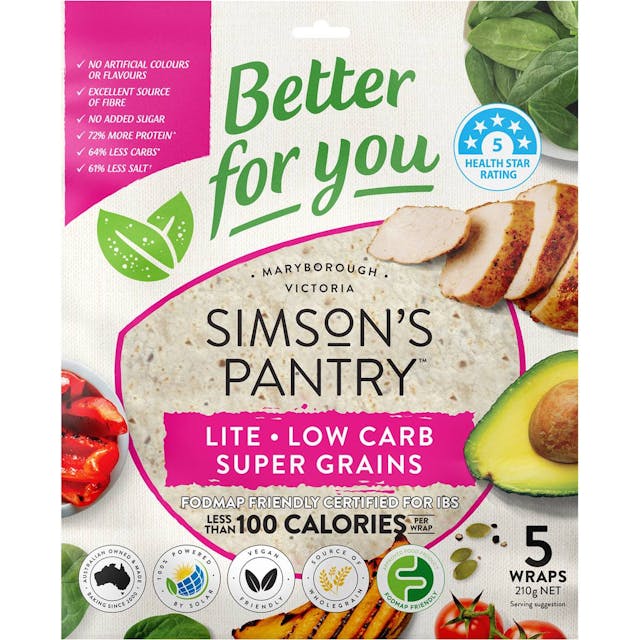 Simson's Pantry Lite Low Carb Super Grains Wraps 5 Pack