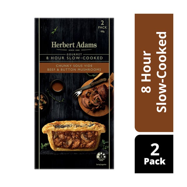 Frozen Gourmet Chunky Sous Vide Beef & Button Mushroom Pies 2 pack