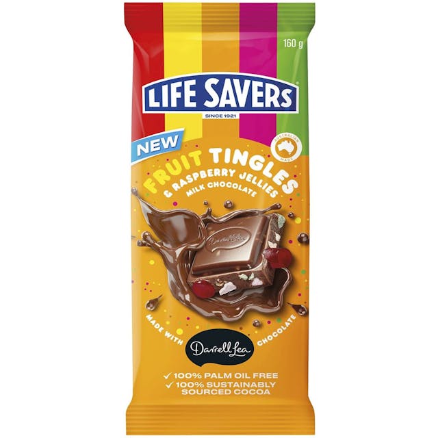 Darrell Lea Life Savers Fruit Tingles Milk Chocolate Block