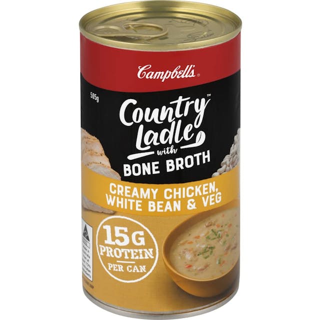 Campbells Country Ladle With Bone Broth Canned Soup Creamy Chicken, Bean & Veg