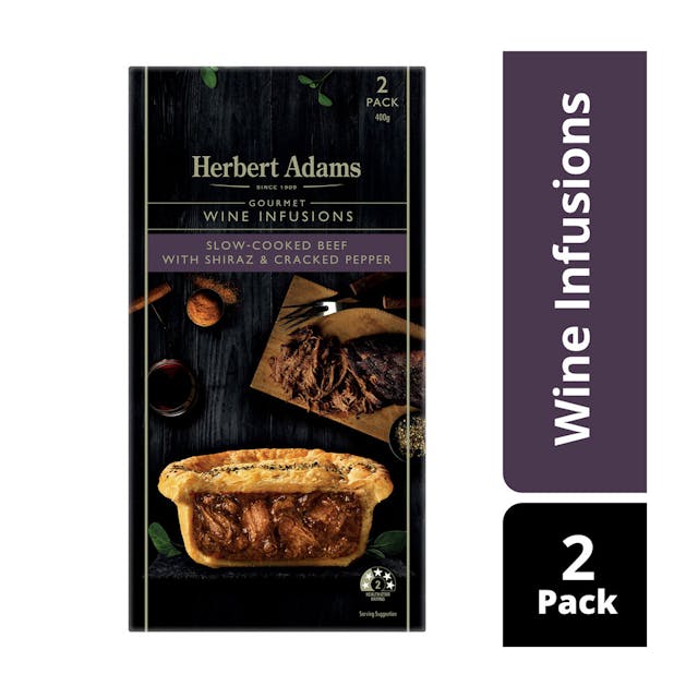 Frozen Slow Cooked Beef With Shiraz & Cracked Pepper Pies 2pack