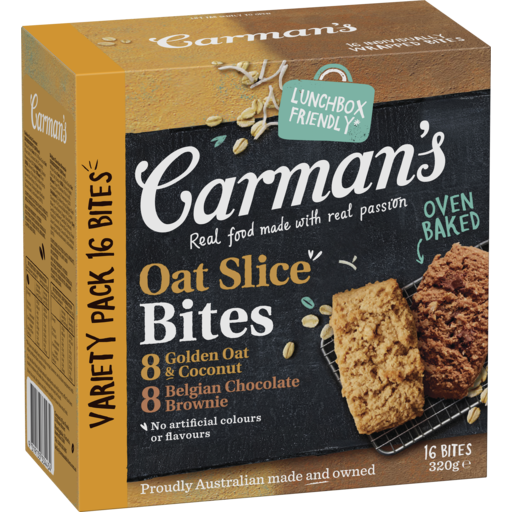 Carman's Oat Slice Bites Belgian Chocolate Brownie, Golden Oat & Coconut 16 Pack