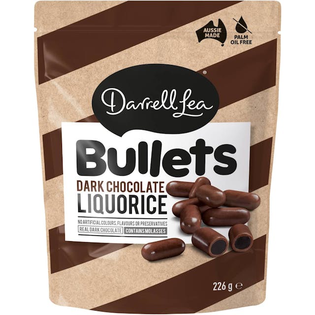 Darrell Lea Dark Chocolate Liquorice Bullets Share Bag