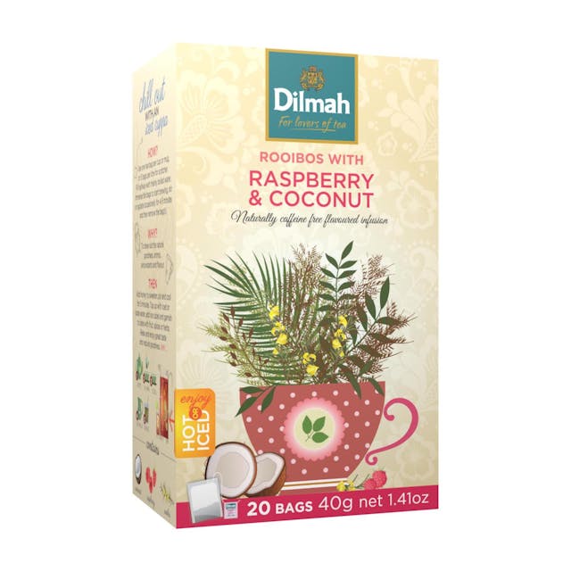 Dilmah Raspberry & Coconut Red Rooibos Tagged Infusion 20 Teabags