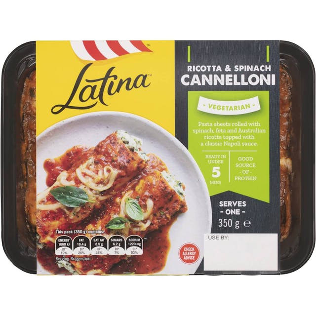 Latina Fresh Ricotta Feta, Spinach Cannelloni Chilled Meal