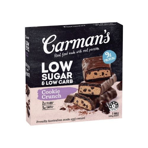 Carman's Low Sugar and Low Carb Cookie Crunch Bars - 3 bars - 120gm net