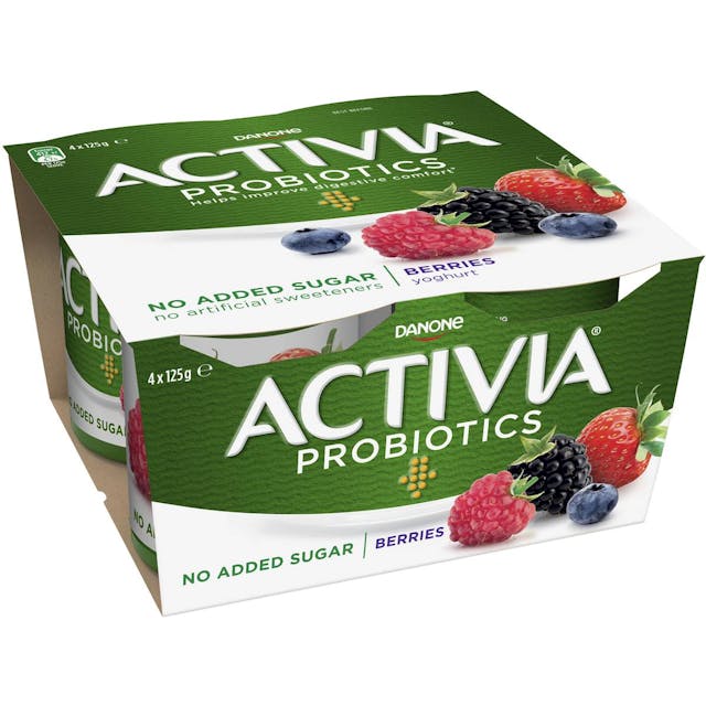 Activia Probiotic No Added Sugar Yoghurt Berries 4 Pack