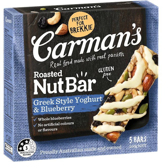 Carman's Roasted Nut Bars Greek Style Yoghurt Blueberry
